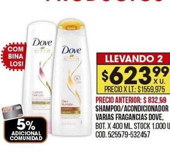 Coto Shampoo o acondicionador varias fragancias dove oferta