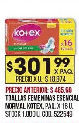 Coto Toallas femeninas esencial normal kotex oferta