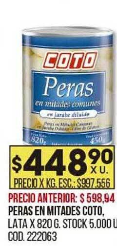 Coto Peras en mitades coto oferta