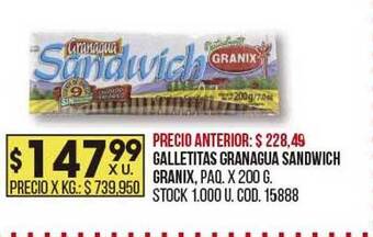 Coto Galletitas granagua sandwich granix oferta