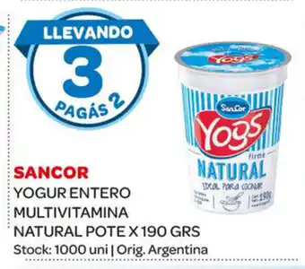 Carrefour Maxi Sancor Yogur Entero Multivitamina Natural Pote x 190grs oferta