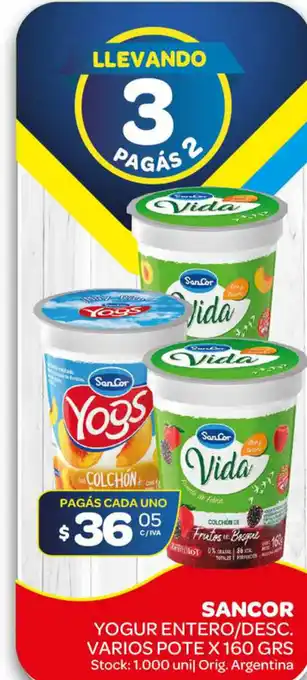 Carrefour Maxi Sancor Yogur Entero/Desc. Varios POte x 160grs oferta