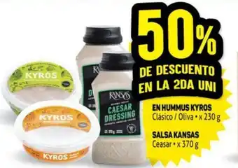 Makro En Hummus Kyros Clásico / Oliva x 230 g / Salsa Kansas Ceasar x 370g oferta