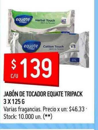Walmart Jabón De Tocador Equate Tripack 3 X 125 G oferta