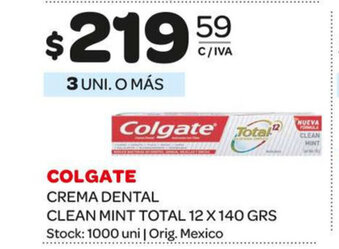 Carrefour Maxi Colgate Crema Dental Clean Mint Total 12 x 140grs oferta