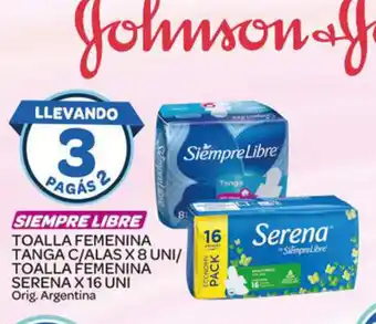 Carrefour Maxi Siempre Libre Toalla Feminina Tanga C/ Alas X 8 Uni/ Toalla Feminina Serena X 16 Uni oferta