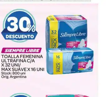 Carrefour Maxi Siempre Libre Toalla Femenina Ultrafina C/A x 32 Uni Max Suave x 16 Uni oferta