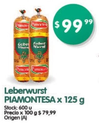 Supermercados Buenos Días Leberwurst Piamontesa x 125g oferta