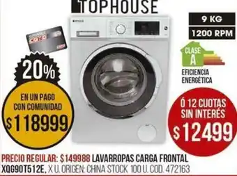 Coto Lavarropas Carga Frontal 9kg oferta