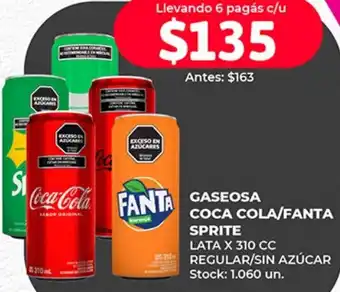 Supermercados Tadicor Gaseosa Coca Cola/Fanta Sprite 310cc oferta