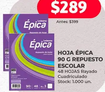 Supermercados Tadicor Hoja Épica 90g Repuesto Escolar 48 Hojas oferta