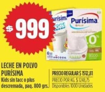 Supermercados Vea Leche En Polvo Purísima 800g oferta