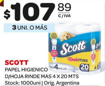 Carrefour Maxi Scott Papel Higienico D/Hoja Rinde Mas 4 x 20mts oferta