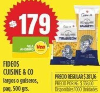 Supermercados Vea Fideos Cuisine & Co 500g oferta