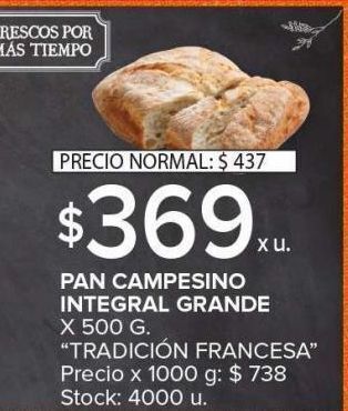 Carrefour Maxi Pan campesino integral grande 500g oferta