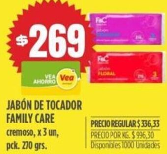 Supermercados Vea Jabón de Tocador Family Care 3un x 270g oferta