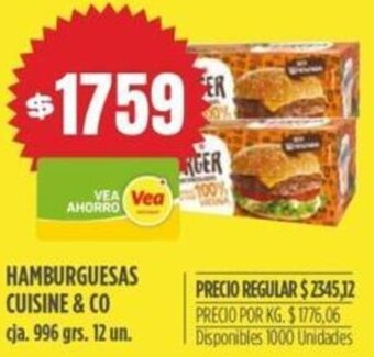 Supermercados Vea Hamburguesas Cuisine & Co 996g 12un oferta