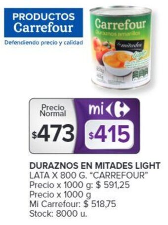Carrefour Carrefour Duraznos en Mitades Light 800g oferta
