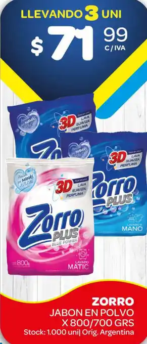Carrefour Maxi Zorro Jabon En Polvo x 800/700 grs oferta