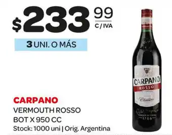 Carrefour Maxi Carpano Vermouth Rosso Bot x 950 cc oferta