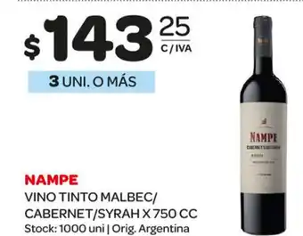Carrefour Maxi Nampe Vino Tinto Malbec/Cabernet/Syrah x 750 cc oferta
