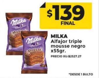 Supermayorista Vital Milka alfajor triple mousse negro oferta