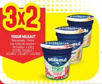Makro Milkaut Yogur Descremado / Entero Con trozos de durazno / De frutilla x 150 g oferta