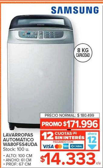 Carrefour Samsung lavarropas automático wa80f5s4uda oferta