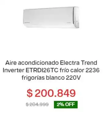 Garbarino Aire Acondicionado Electrica Trnad Inverter ETRDI26TC Frío Calor 2236 Frigorías Blanco 220V oferta