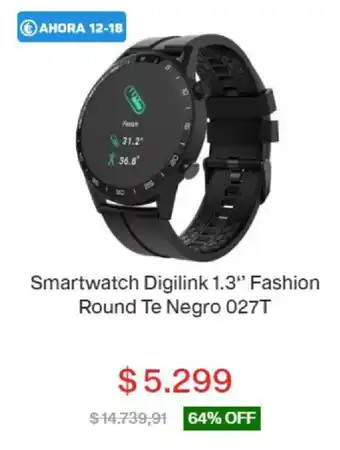 Garbarino Smartwatch Digilink 1.3" Fashion Round Te Negro 027T oferta