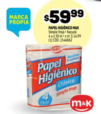 Makro M&K Papel Higiénico Simple Hoja, Natural 4 u x 50 m oferta