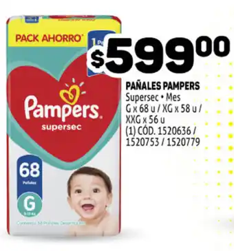 Makro Pampers Pañales Supersec, Mes G x 68 u / XG x 58 u / XXG x 56 u oferta