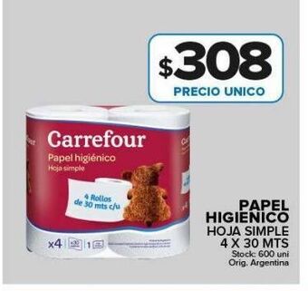 Carrefour Maxi Papel higiénico carrefour h/simple 4x30m oferta