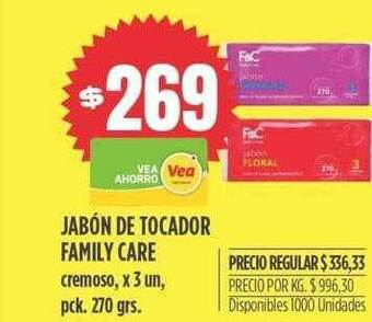 Supermercados Vea Jabón de tocador family care oferta