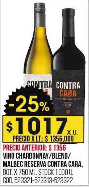 Coto Vino chardonnay blend malbec reserva contra cara oferta