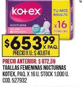 Coto Toallas femeninas nocturnas kotex oferta