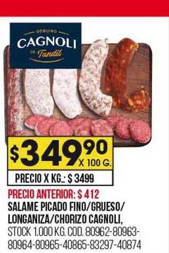 Coto Salame picado fino grueso longaniza chorizo cagnoli oferta