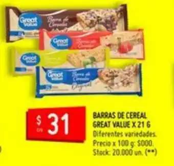 Changomas Barras De Cereal Great Value x 21g oferta