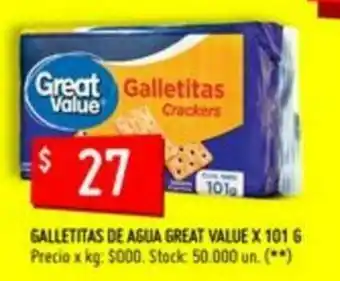 Changomas Galletitas De Agua Great Value x 101g oferta