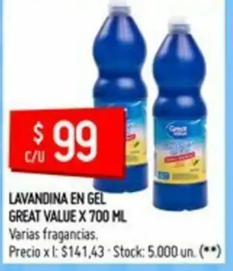 Changomas lavandina En Gel Great Value x 700ml oferta
