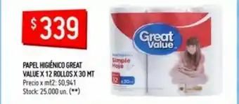 Changomas Great Value Papel Higiènico x12rollos x30mt oferta