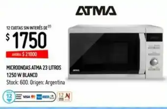 Changomas Microondas Atma 23 Litros 1250 W Blanco oferta