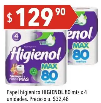 Hergo Higienol Papel higienico 80 mts x 4 unidades oferta