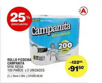 Atomo Conviene Rollo P Cocina Campanita Mini Mega 100 Paños oferta