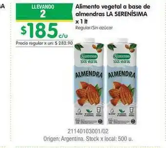 Jumbo Alimento Vegetal A Base De Almendras La Serenísima X 1Lt oferta