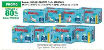 Jumbo Pañales Huggies Protect Plus- Arropack M X 44-68 Un-G X 36-60 Un-XG X 28-62 Un-XXG X 26-50 Un oferta