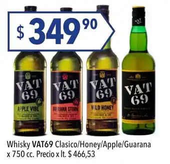 Hergo Vat69 Whisky Clasico/Honey/Apple/Guarana x 750 cc. oferta
