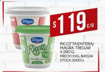 Supermercados DIA Ricotta Entera- Magra Tregar X 290g oferta