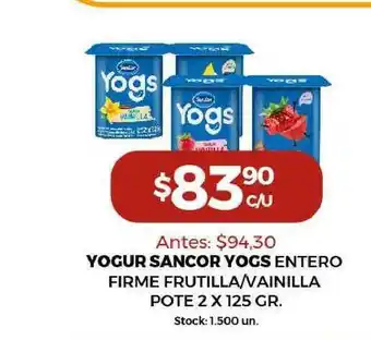 Super MAMI Yogur Sancor Yogs Entero Firme Frutilla Vainilla 2 x 125gr oferta