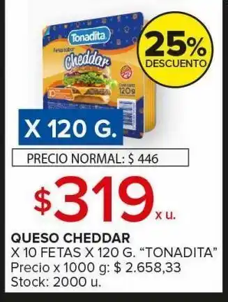 Carrefour Maxi Queso cheddar tonadita x 10 fetas x 120g oferta
